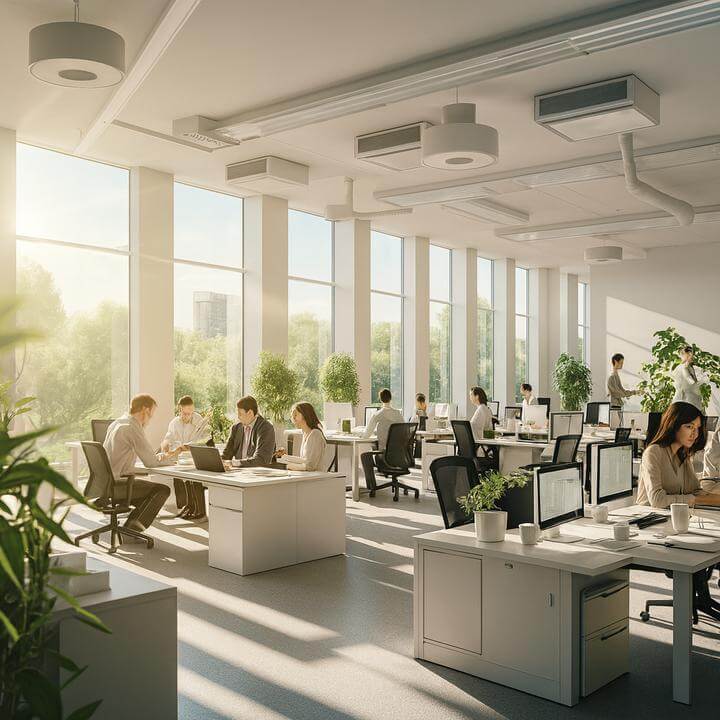 Comment les systèmes CVC soutiennent-ils des espaces de bureaux avec des plans ouverts, moderne, lumineux espace de travail collaboratif