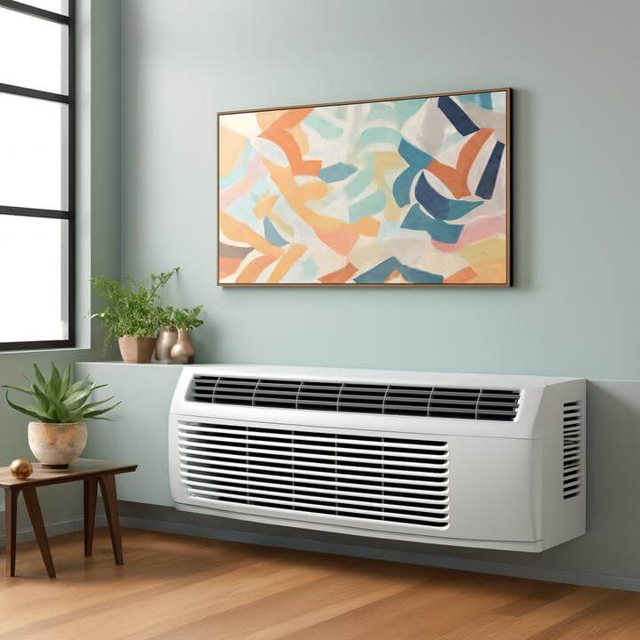 Unité PTAC moderne dans un intérieur, illustrant "Comment les coûts des unités PTAC se comparent-ils à d'autres systèmes CVC commerciaux?"