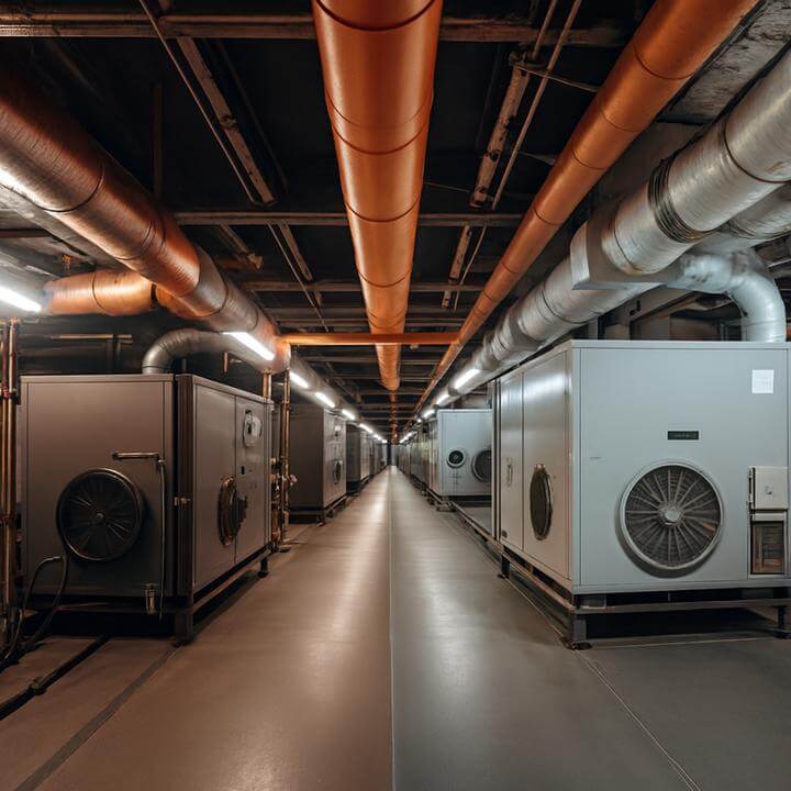 Un système de CVC commercial peut-il être mis à niveau? Unité ancienne dans un espace industriel.