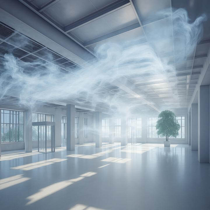 Modern commercial space illustrating how garantir un flux d'air équilibré dans mon espace commercial with visible air flow patterns.