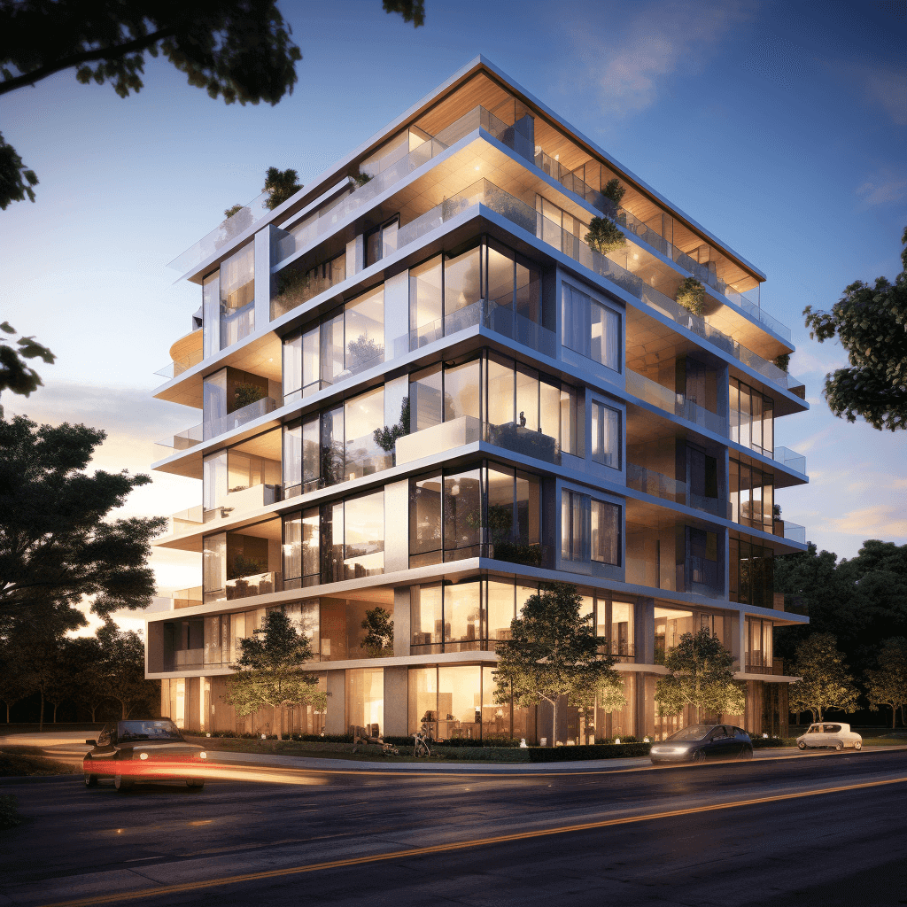 Modern condo building at sunset highlighting query 'Les mises à niveau CVC peuvent-elles augmenter la valeur immobilière des condos?'