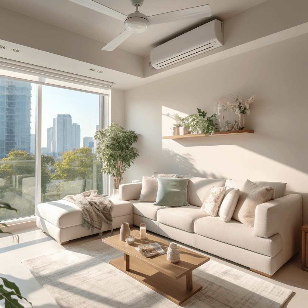 Interior de condo moderne avec solutions CVC écologiques, soulignant l'article 'Existe-t-il des solutions CVC durables ou écologiques pour les condos?'