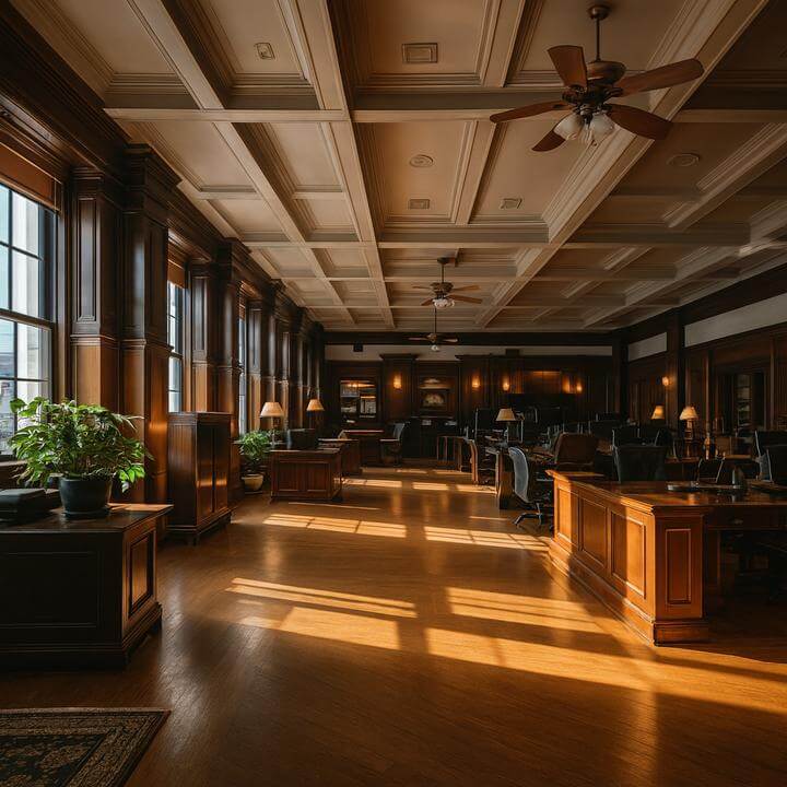 Intérieur d'un bureau ancien illustrant les défis de l'installation de systèmes CVC dans des bâtiments de bureaux plus anciens.