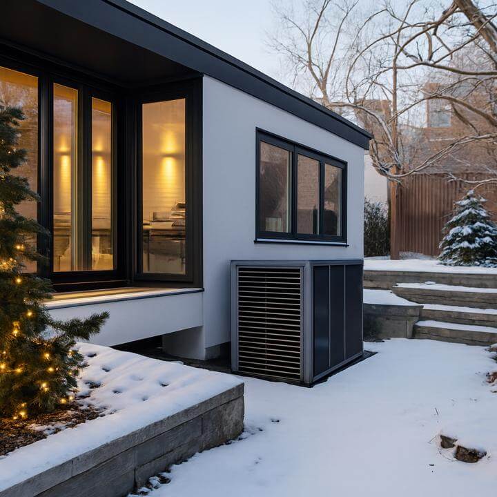Maison équipée d'un système de thermopompe centrale en hiver - Quelle est la durée de vie d'un système de thermopompe centrale?