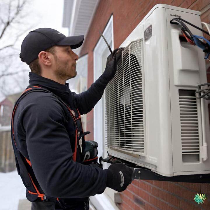 Extérieur d'une maison montrant un système de thermopompe centrale. Comment nettoyer un système de thermopompe centrale?