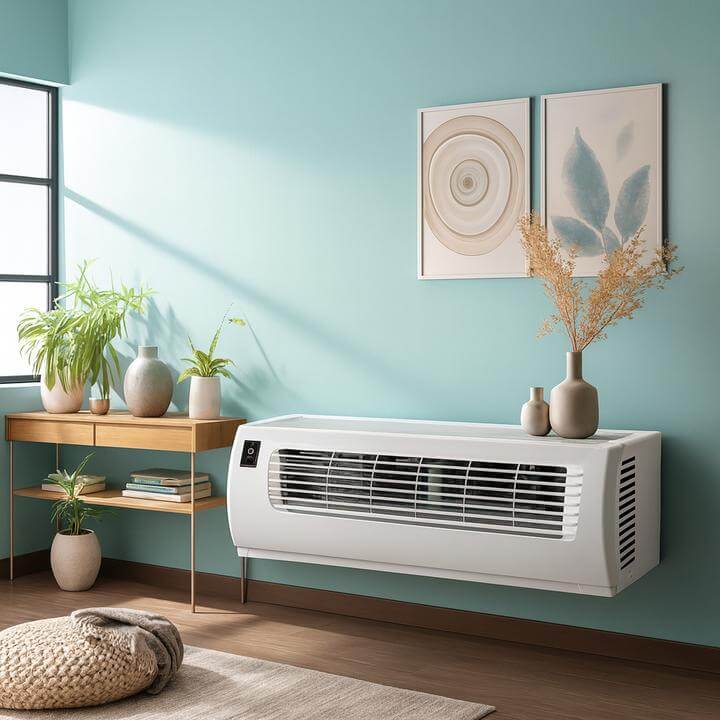 Intérieur moderne avec unité PTAC, explorant "À quelle vitesse une unité PTAC peut-elle refroidir ou chauffer une pièce?"