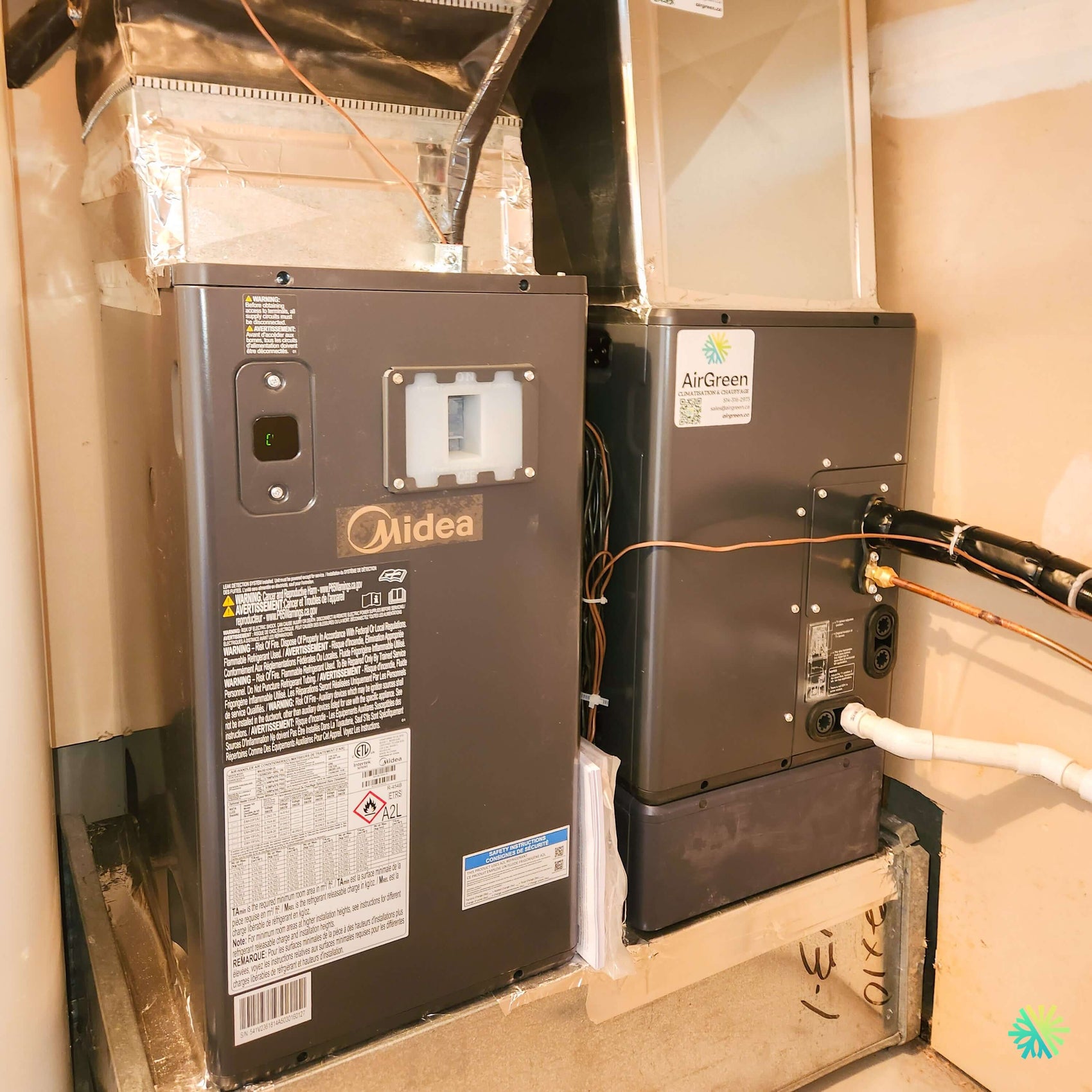Installation d’une fournaise électrique MIDEA EVOX G3 1.5 tonne avec système central Air Handler à Verdun