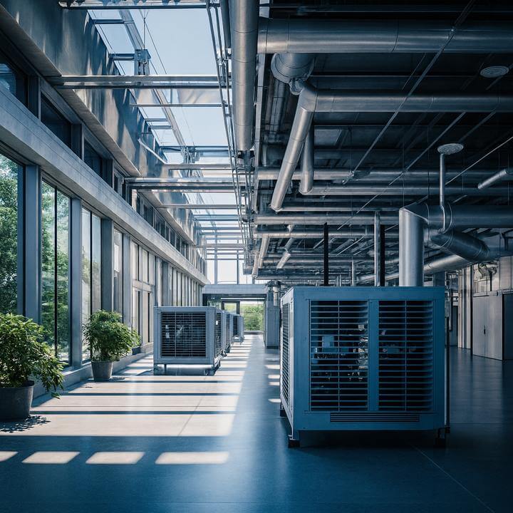 Systèmes CVC modernes pour garantir le succès et l'efficacité à long terme d'une mise à niveau CVC dans un bâtiment industriel lumineux.