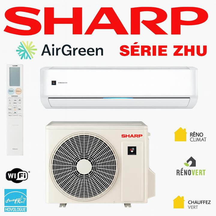 Installation d'une Thermopompe Murale Sharp ZHU à Kirkland, Montréal sur une terrasse en bois.