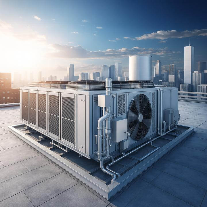 Système monobloc commercial sur toit, illustrant "Quel est le coût d'installation moyen pour un système monobloc commercial?"