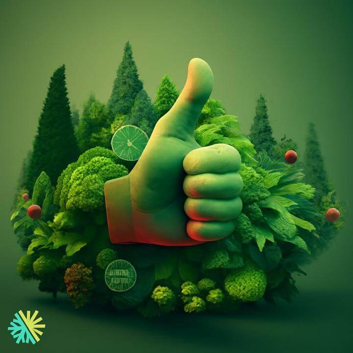 Quel est un bon taux SEER pour une thermopompe? (Guide 2026) - pouce levé et arbres représentant l'efficacité énergétique