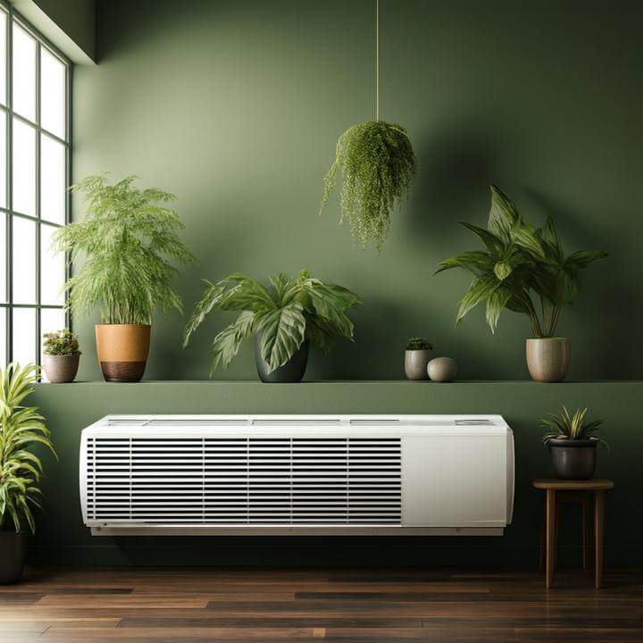 Unité PTAC moderne dans un intérieur vert, comment les unités PTAC affectent-elles la qualité de l'air intérieur?