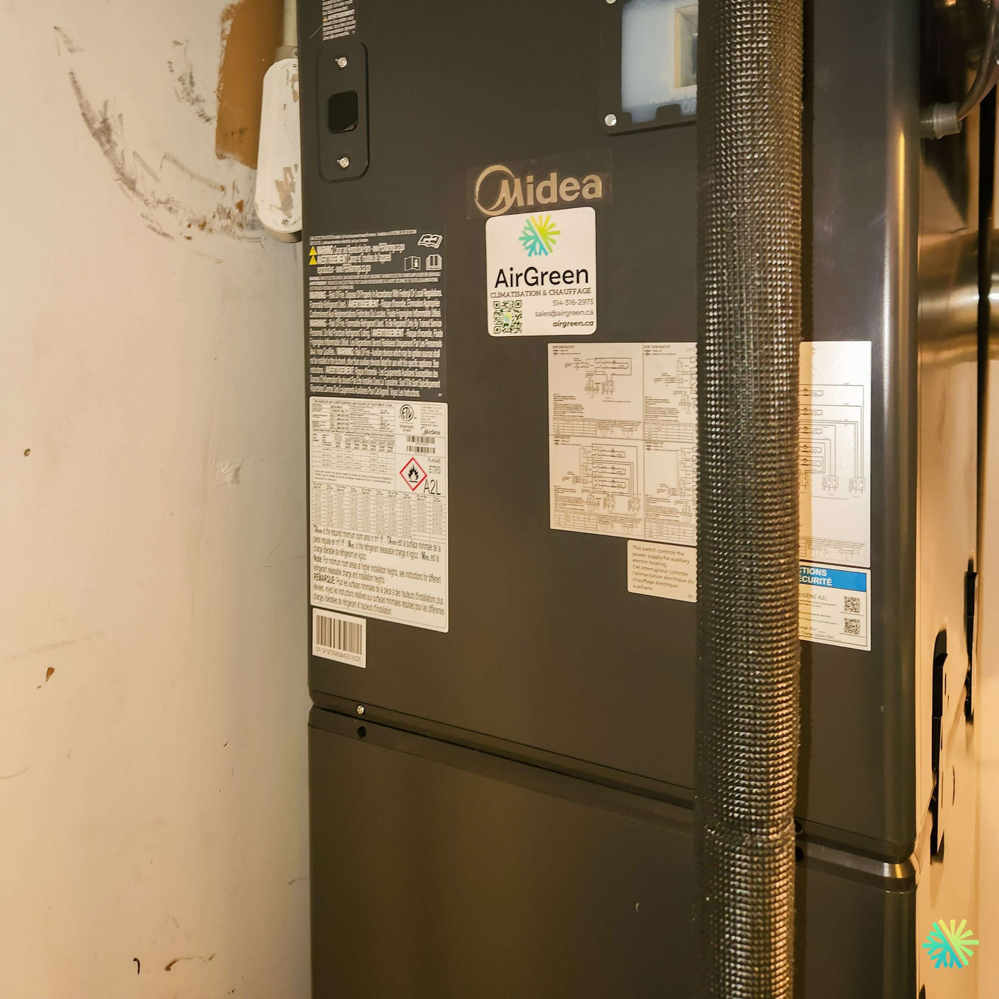 Installation d’une fournaise électrique MIDEA EVOX G3 1.5 tonne avec système central et air handler dans Rosemont–La Petite-Patrie à Montréal