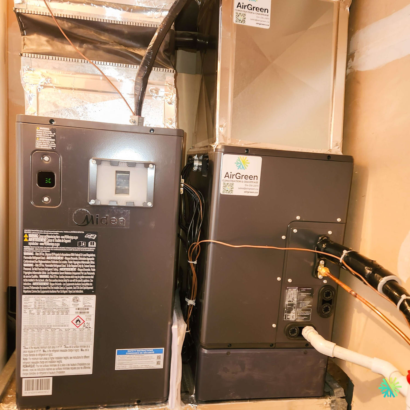 Installation d’une MIDEA EVOX G3 2 tonnes — fournaise électrique centrale avec air handler à Beaconsfield