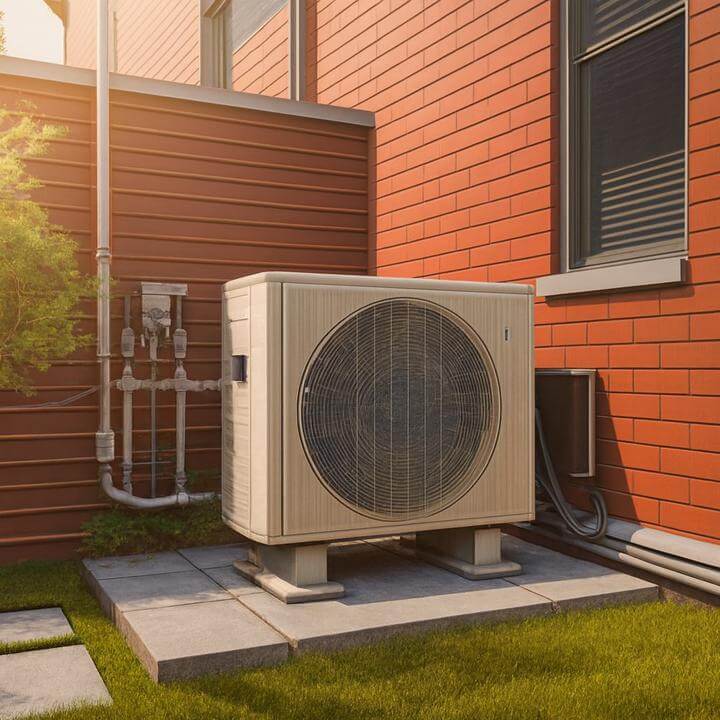 Unité extérieure d'un système de chauffage montrant comment fonctionne un système de thermopompe centrale.