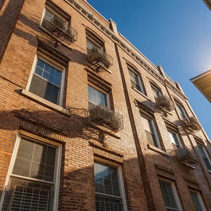 Vue d’un immeuble de grande hauteur illustrant les considérations CVC pour les condos de grande hauteur sous un ciel bleu.