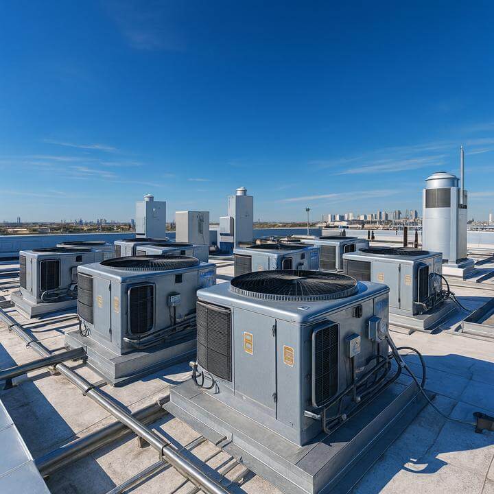 Rooftop HVAC unit at sunset, related to comment déterminer la taille appropriée du système de toiture pour mon espace commercial?
