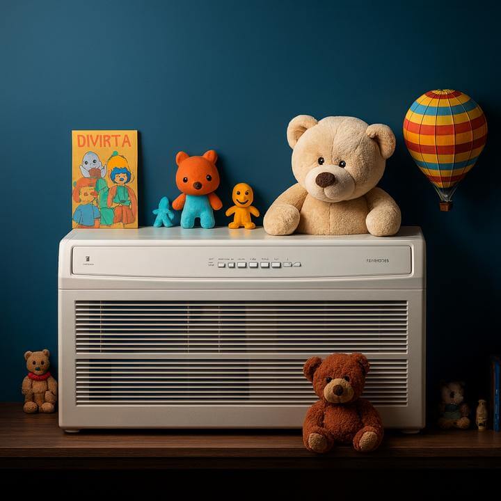 Système PTAC portable dans une chambre d'enfant, illustrant les solutions PTAC portables ou temporaires.