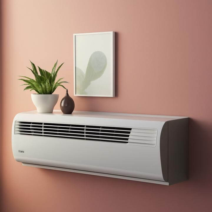 Unité PTAC moderne sur un mur rose, signale d'éventuels besoins de réparation ou de remplacement, selon 'Quels sont les signes que mon unité PTAC nécessite une réparation ou un remplacement?'.