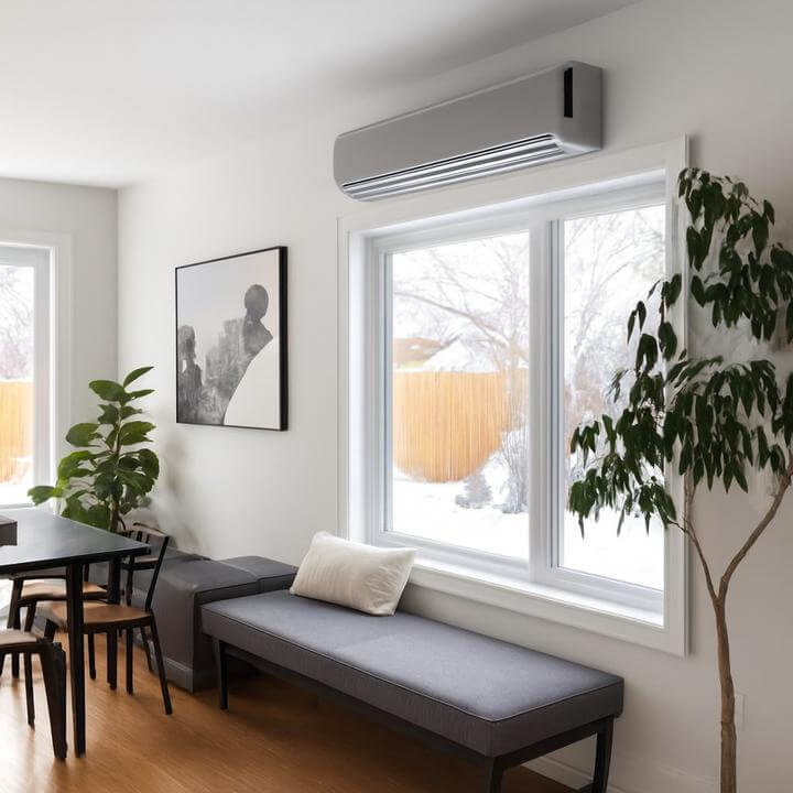 Intérieur moderne avec climatiseur mural, montrant un climatiseur mural peut-il fournir à la fois le chauffage et la climatisation?