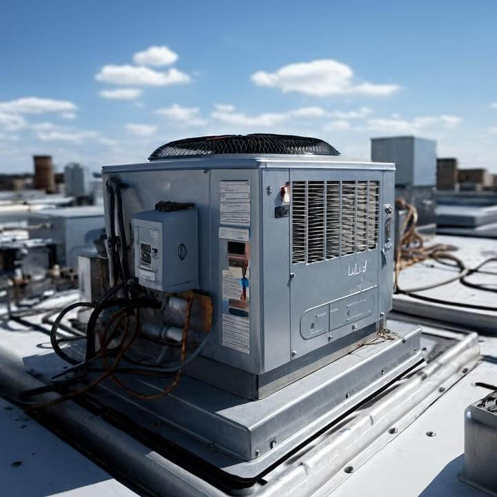 Illustration d'un bâtiment utilisant un système de CVC commercial pour le chauffage et la climatisation, montrant la répartition thermique