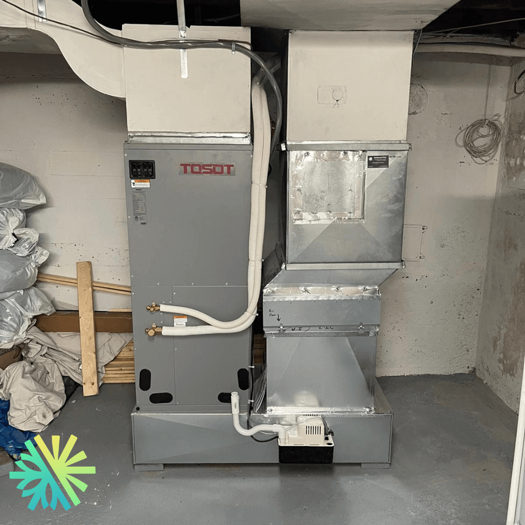 Installation d'une Thermopompe Centrale & Fournaise Électrique Tosot Apex à Laval dans un sous-sol rénové