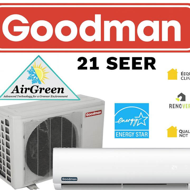 Installation de deux thermopompes murales Goodman 21 SEER à Longueuil sur un mur de brique