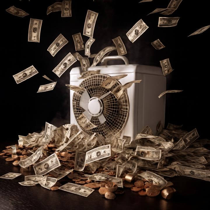 Quel est le coût d'un système de CVC commercial? Image illustrant le coût d'un système CVC avec billets de banque et pièces.