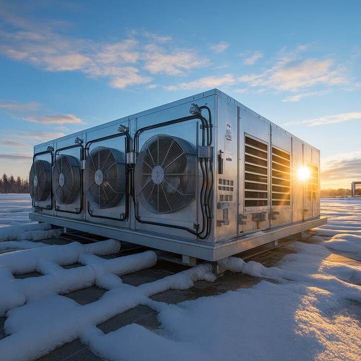 Système de toiture dans le froid extrême illustrant 'Comment un système de toiture gère-t-il le froid extrême ou les canicules?'.