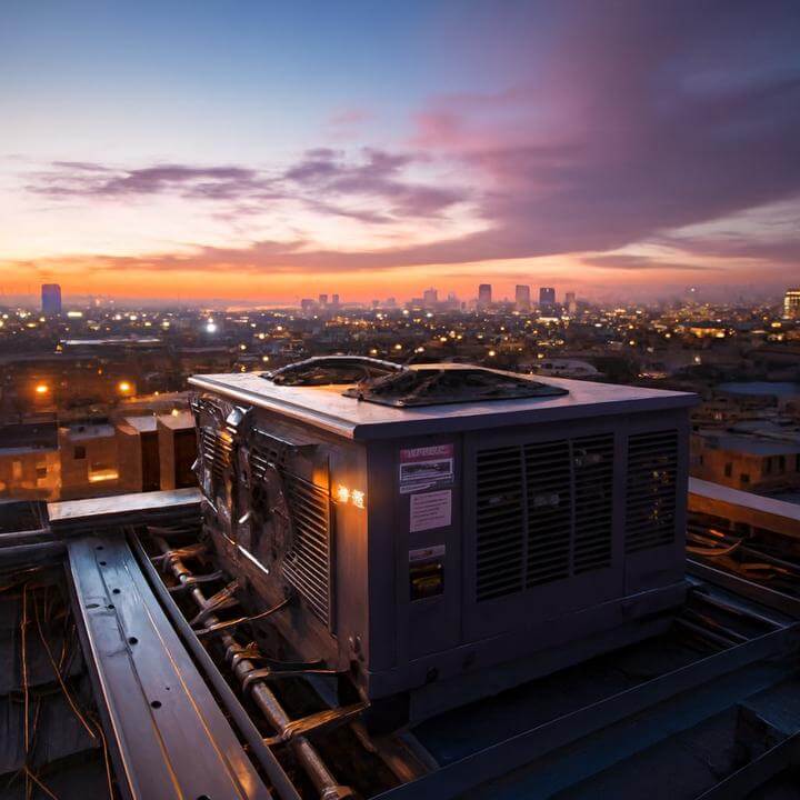 Système de toiture moderne au crépuscule montrant quelle est l'efficacité énergétique des systèmes de toiture.