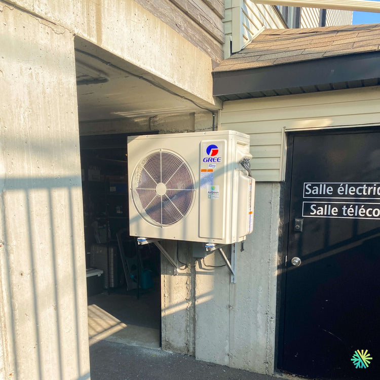 Installation d’une thermopompe Quad-Zone GREE FREE MATCH R32 à Île-Bizard–Sainte-Geneviève pour salle électrique, salle télécom et zones techniques