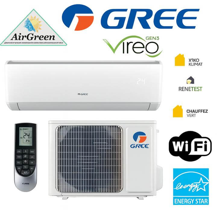 Installation d'une thermopompe murale Gree Vireo Gen 3 à Sainte-Julie, Rive Sud sur un mur intérieur gris.