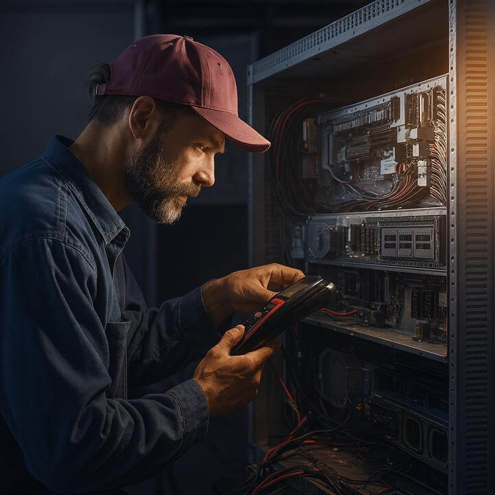 Technicien inspectant un système CVC dans un environnement commercial. Comment la mise à niveau CVC peut-elle améliorer la fiabilité du système?