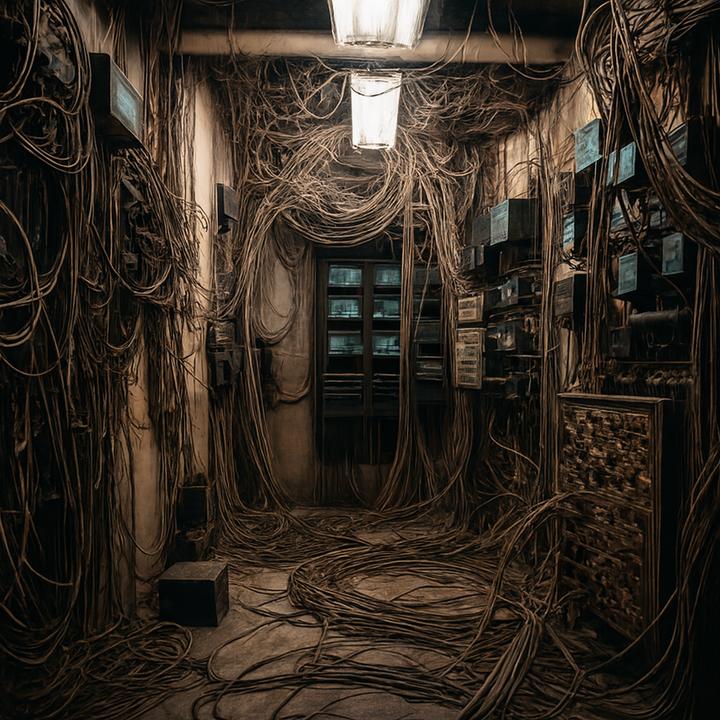 Chambre technique illustrant l'installation électrique complexe, soulignant "Une thermopompe murale nécessite-t-elle une alimentation électrique dédiée?"