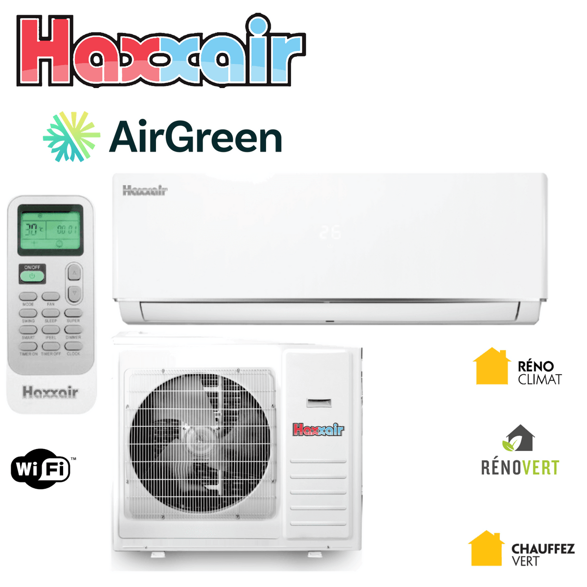 Climatiseur mural HAXXAIR B2D — 12 000, 18 000 et 24 000 BTU — installation par AirGreen, Montréal, Laval, Longueuil, Rive-Sud et Rive-Nord