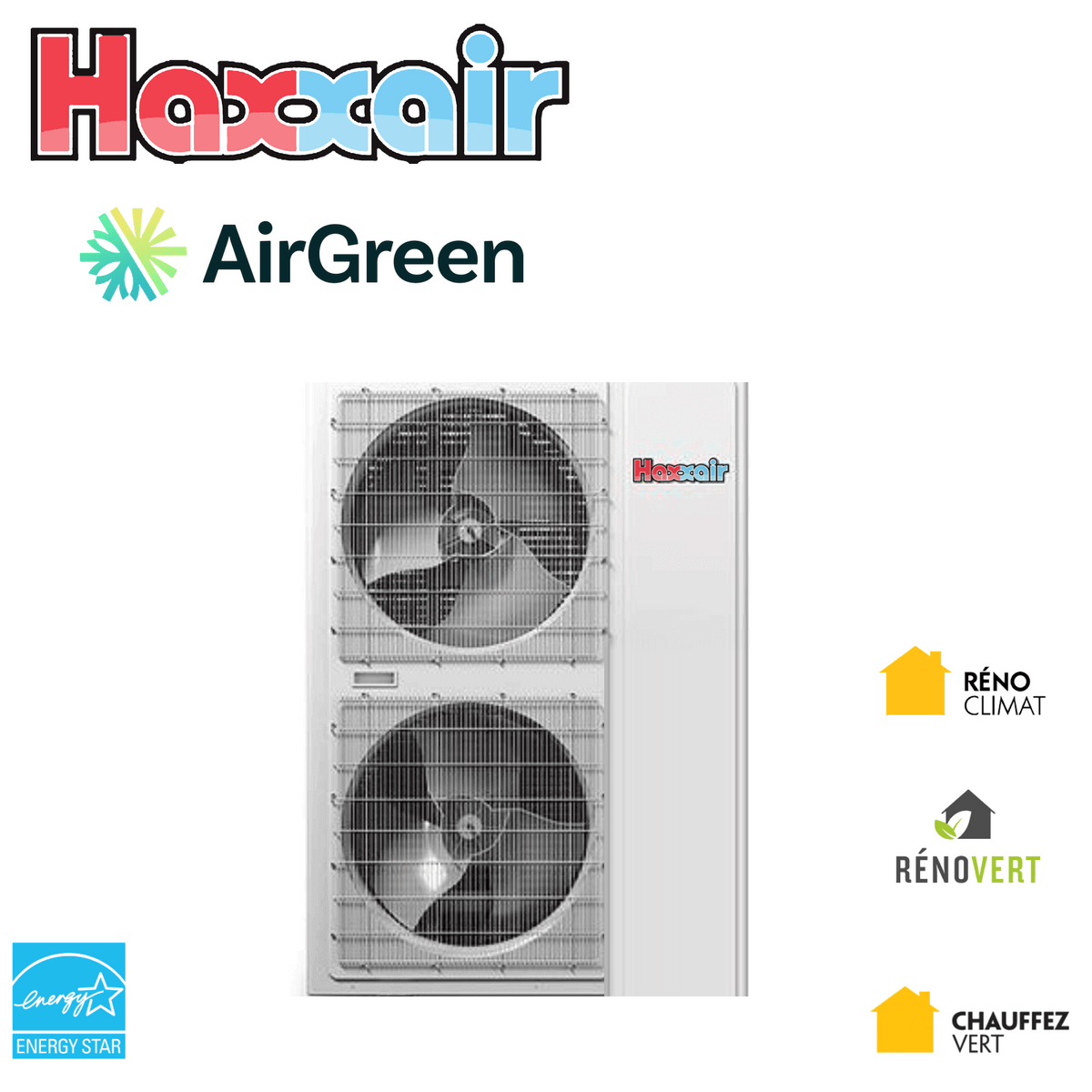 Thermopompe centrale HAXXAIR — 2 à 5 tonnes, 24 000 à 60 000 BTU, -30 °C — installation par AirGreen, Montréal, Laval, Longueuil, Rive-Sud et Rive-Nord