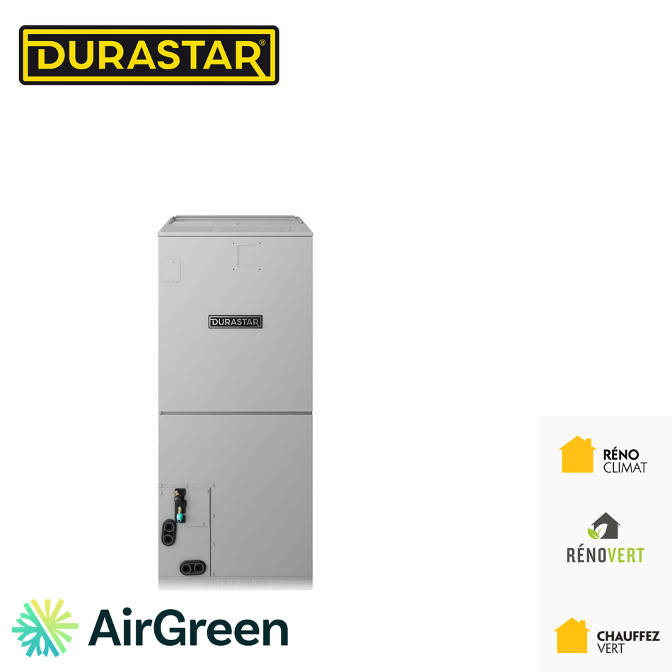 Fournaise électrique DURASTAR, cabinet souffleur, installée par AirGreen à Montréal, Laval, Longueuil, sur la Rive-Sud et la Rive-Nord