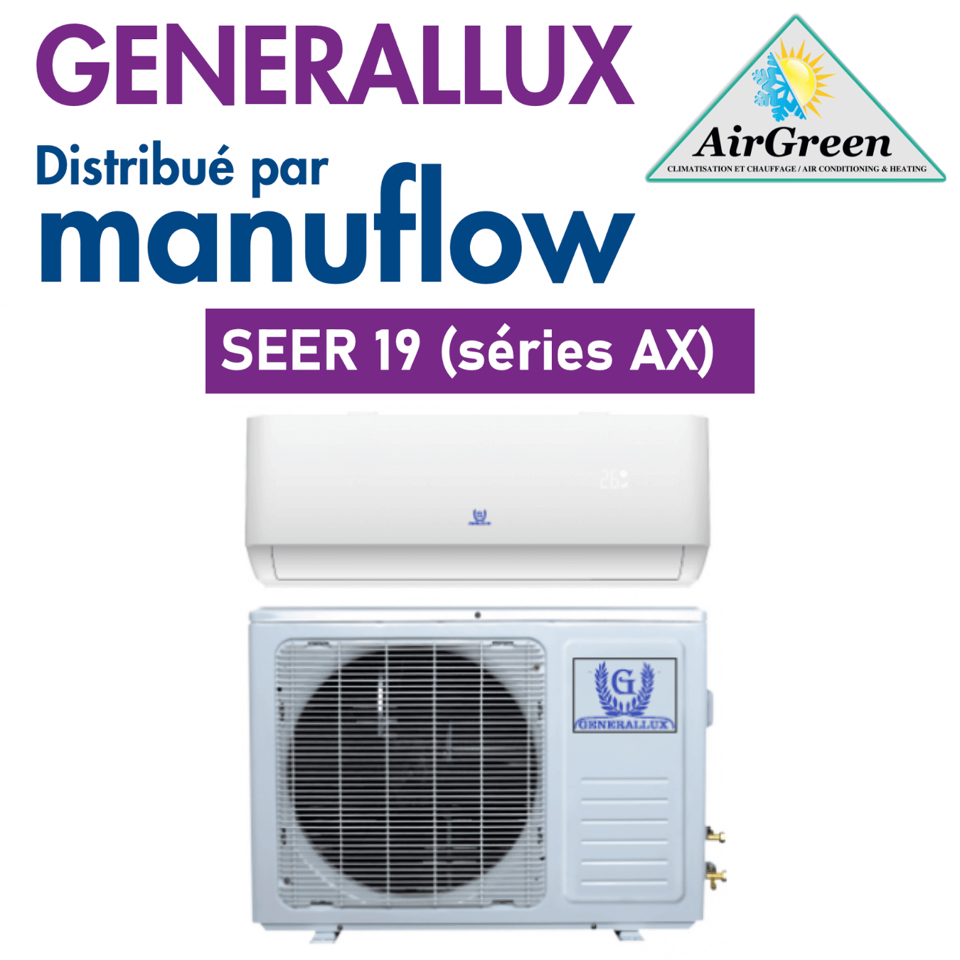 Thermopompe Murale GENERALLUX MANUFLOW 19 SEER (115V et 220 V)