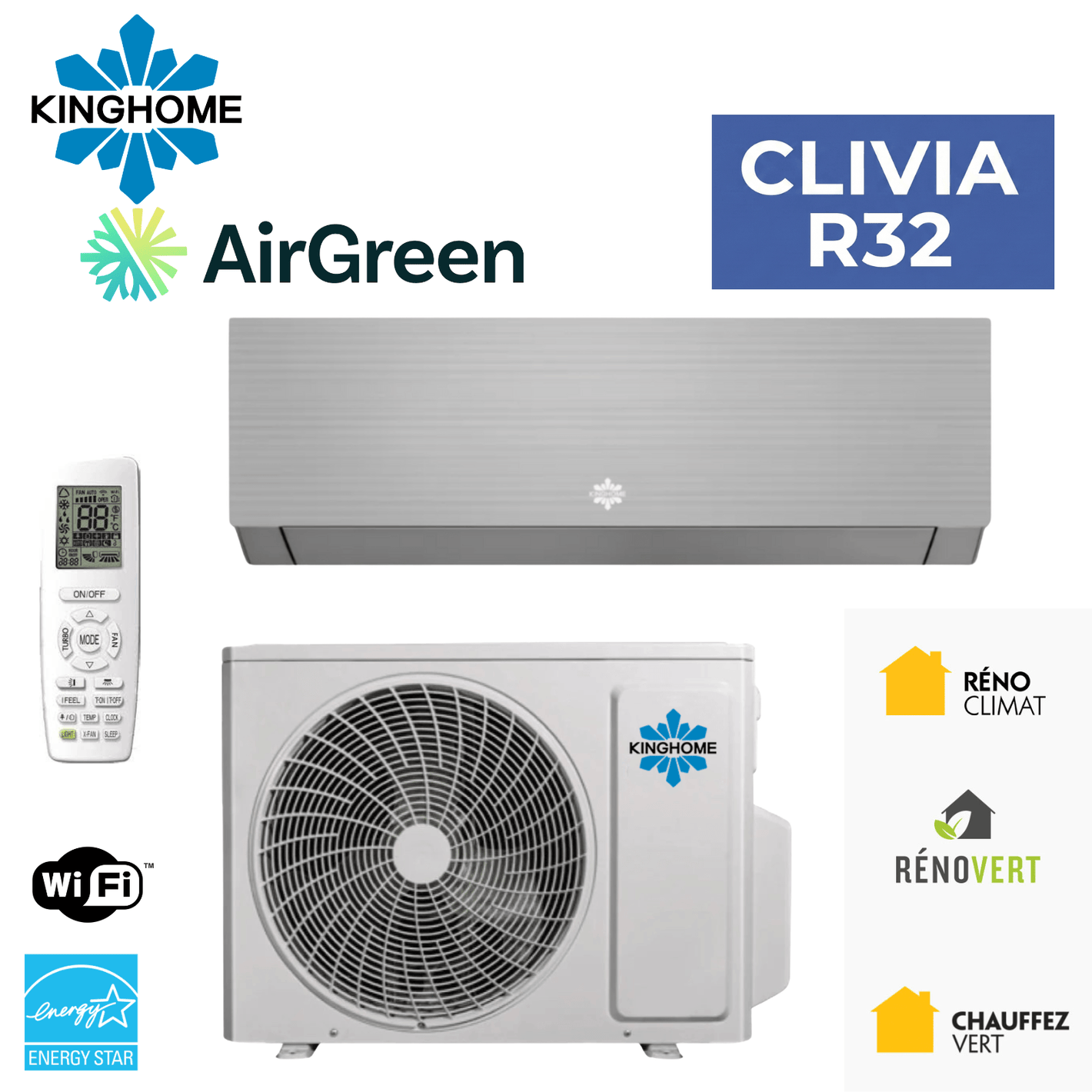 Thermopompe Murale Kinghome CLIVIA R32 | Montréal, Laval, Rive Sud & Nord