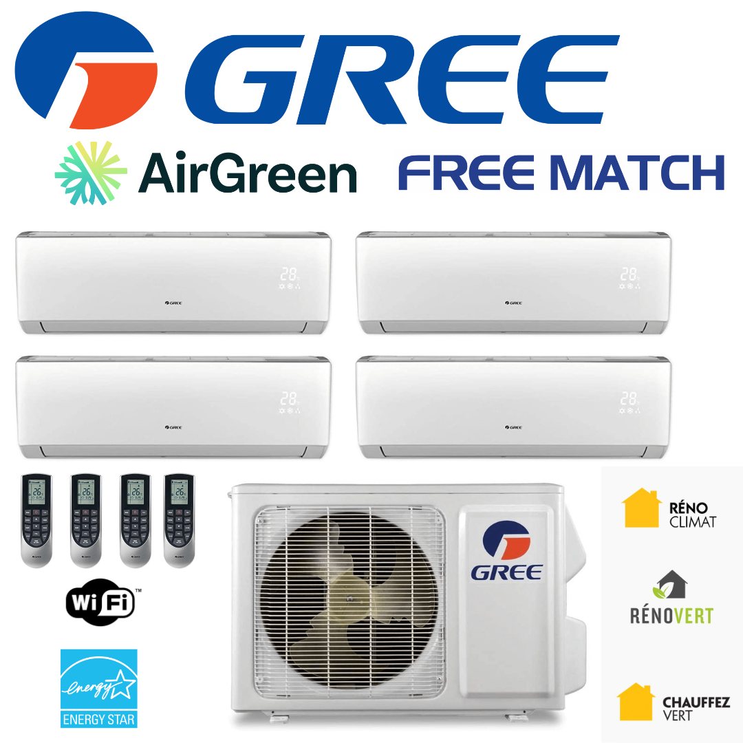 Thermopompe Gree Free Match Série M | 4 Zones | Montréal, Laval, Longueuil, Rive Nord et Rive Sud