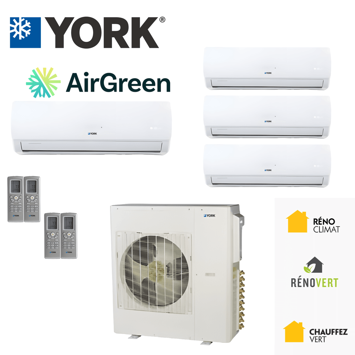 Thermopompe YORK à quatre zones : quatre unités murales et une unité extérieure, installée par AirGreen