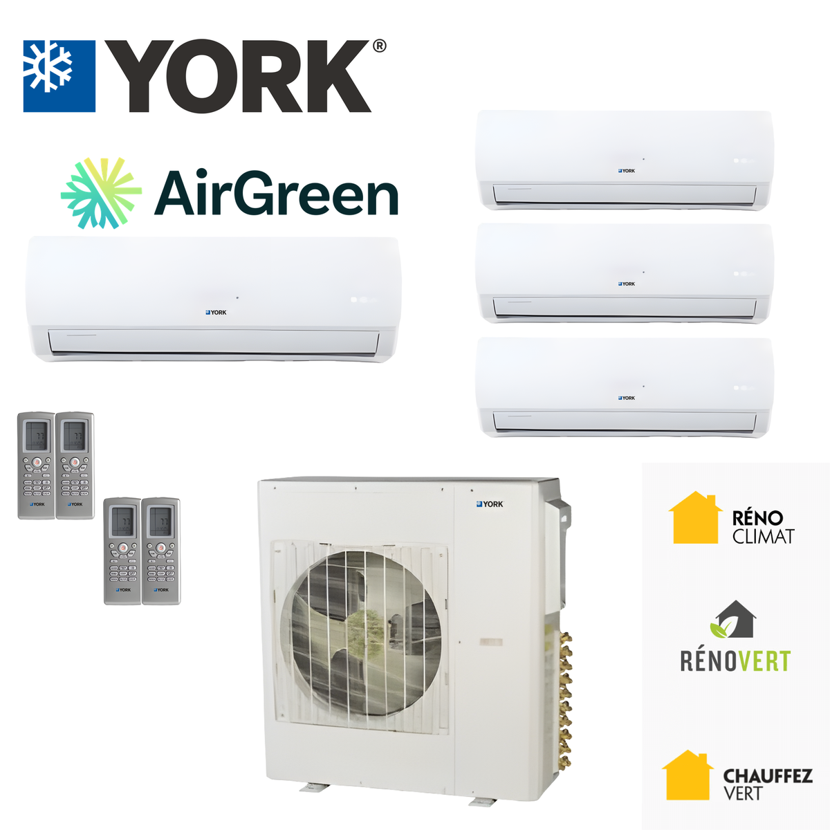 Thermopompe YORK à quatre zones : quatre unités murales et une unité extérieure, installée par AirGreen