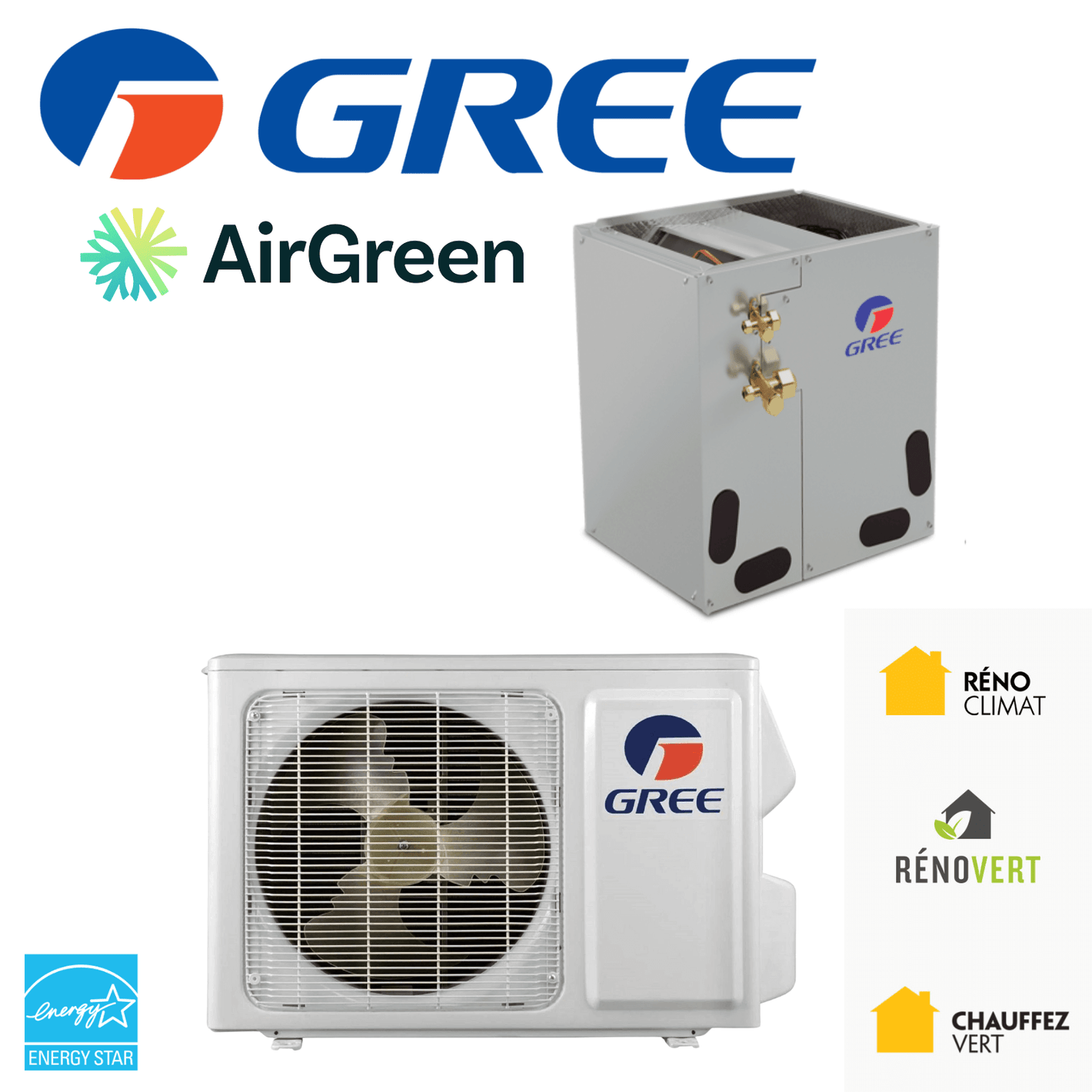 Thermopompe Centrale Gree UNIX R32 | ADD-ON | Cased Coil - (Sunrise - Gree Canada)
