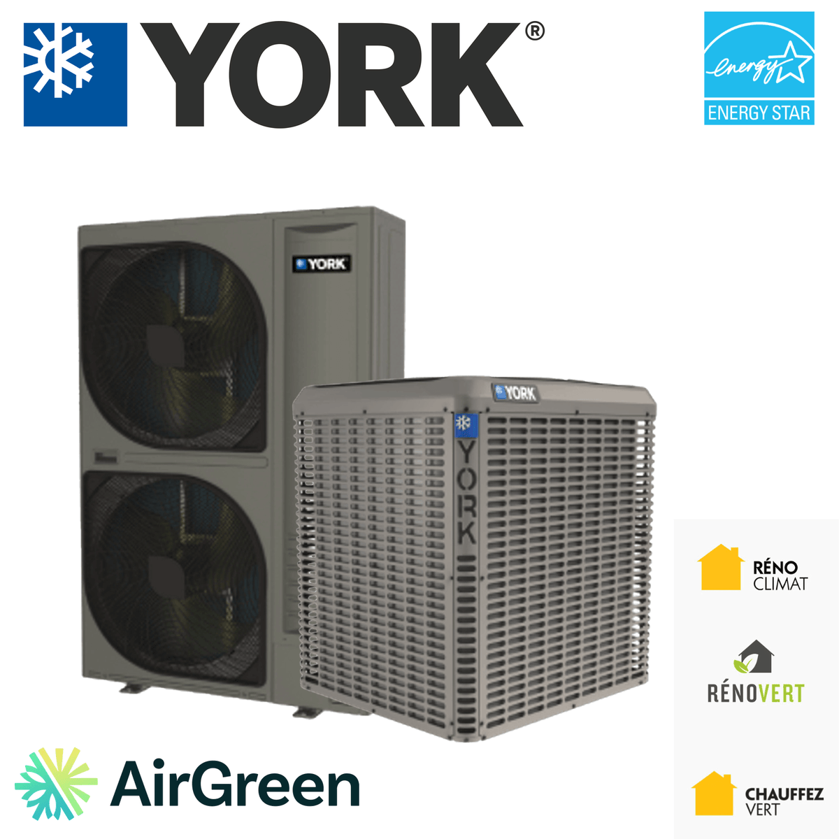 Thermopompes centrales YORK HH8 et YH5 LX homologuées ENERGY STAR, installées par AirGreen