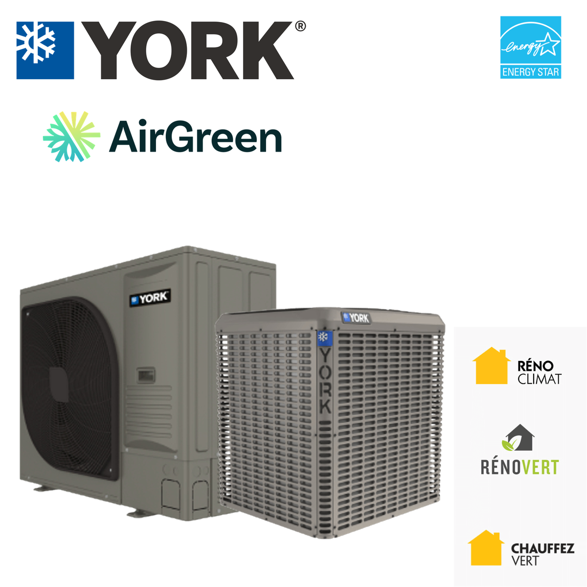 Thermopompes centrales YORK HH8 et YH5 LX homologuées ENERGY STAR, installées par AirGreen