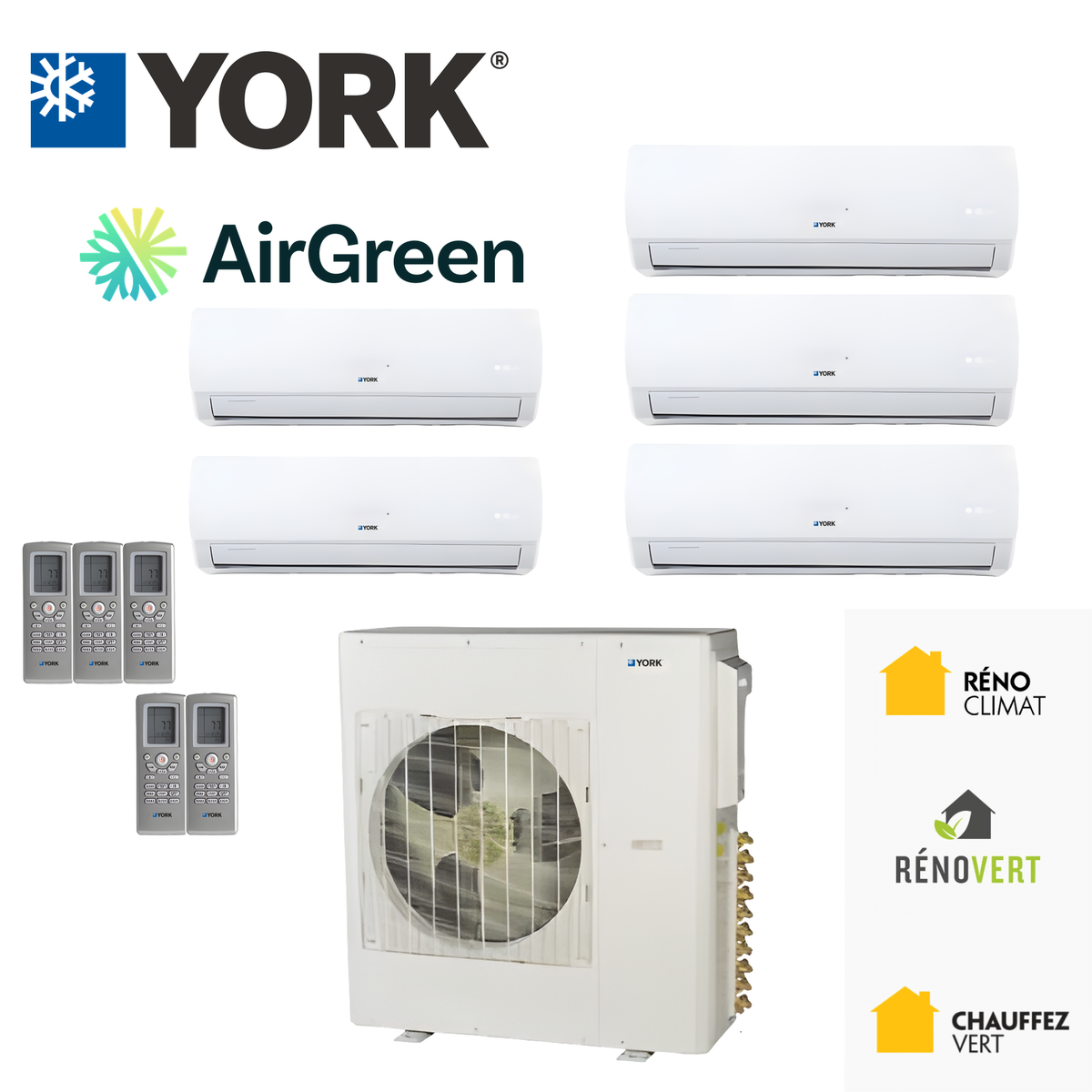 Thermopompe multizone YORK : cinq unités murales et une unité extérieure, installée par AirGreen