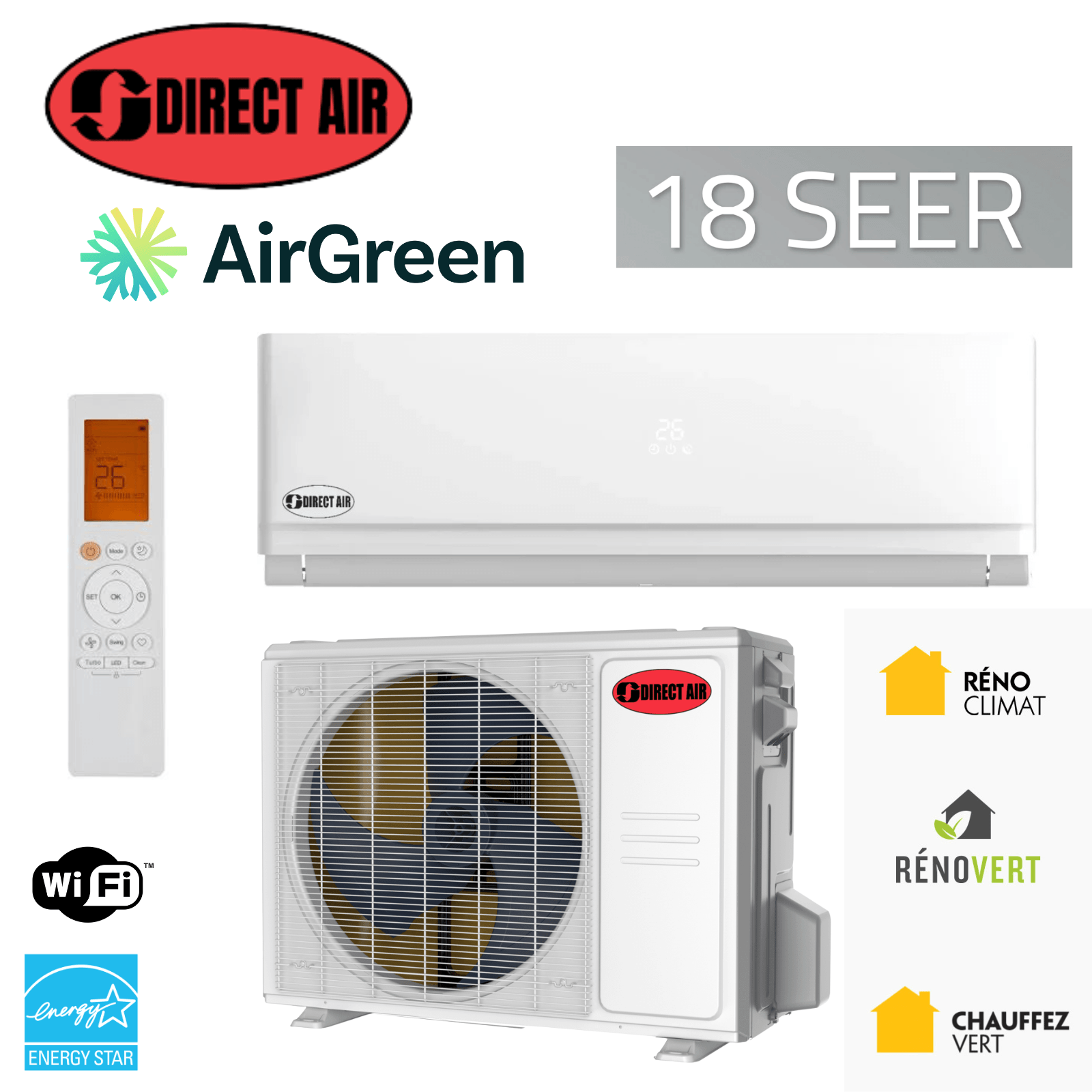 Thermopompe Murale DirectAir 18 SEER | R410a - Montréal & Montérégie