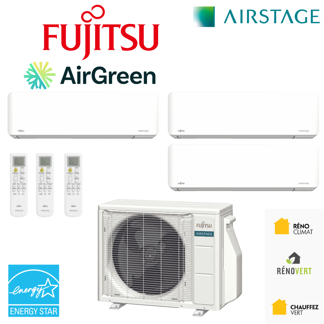 Thermopompe TripleZone Fujitsu | Installation Montréal, Laval, Longueuil, Rive Sud & Rive Nord