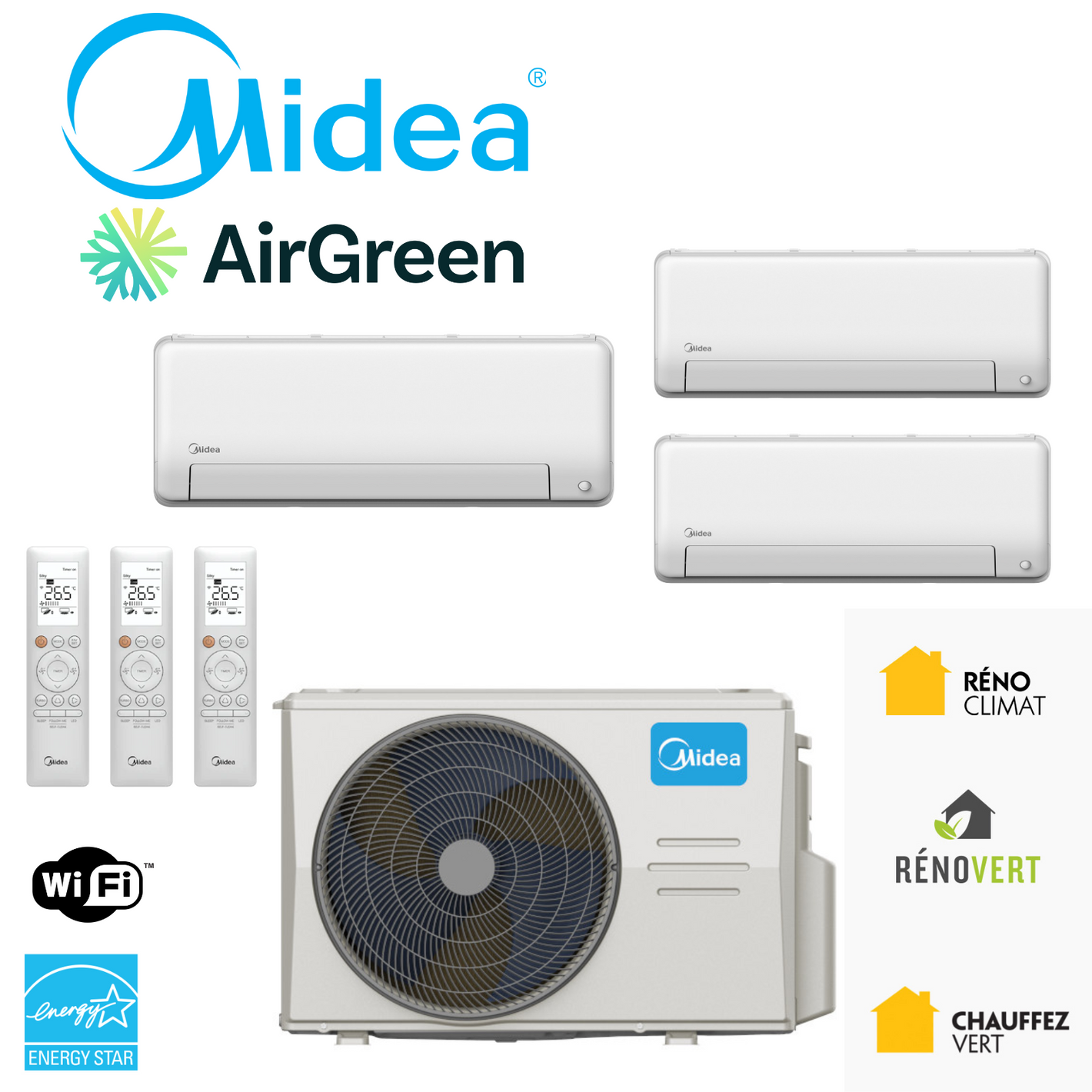 Thermopompe TripleZone Midea | Installation Montréal, Laval, Longueuil, Rive Sud & Rive Nord