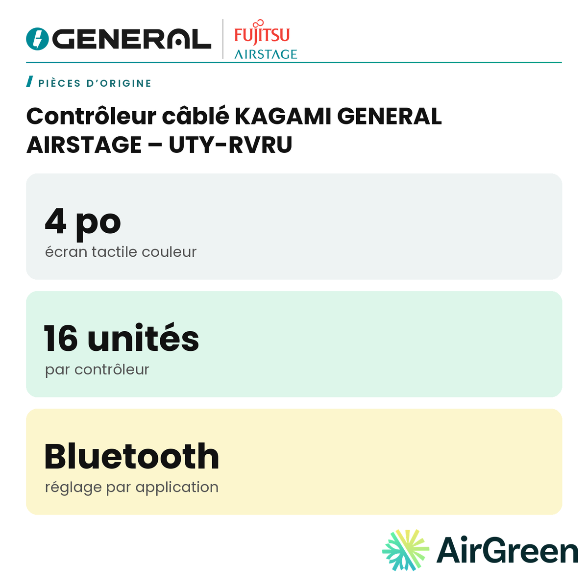 Contrôleur câblé KAGAMI GENERAL AIRSTAGE – UTY-RVRU – carte principale | Montréal, Laval, Longueuil, Rive-Sud, Rive-Nord